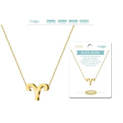 Collar Zodiaco Signo Aries Acero Color Dorado - Implantacion Coleccion Constelaciones Zodiaco